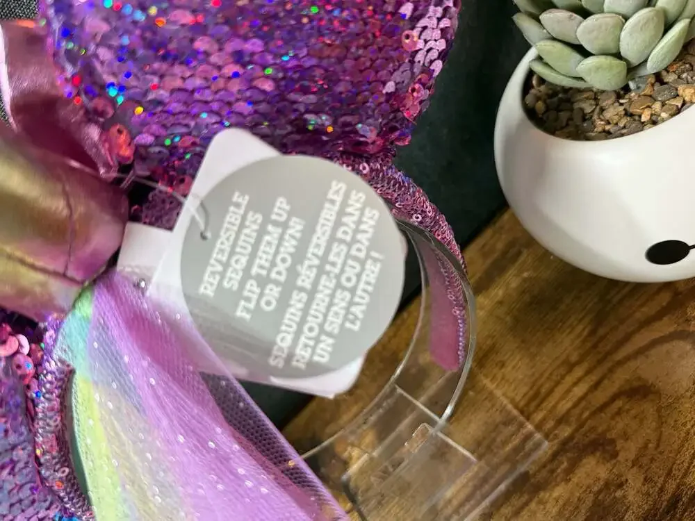 NWT Disney Unicorn Pink Rainbow Reversible Sequin Veil Ear Headband *READ*